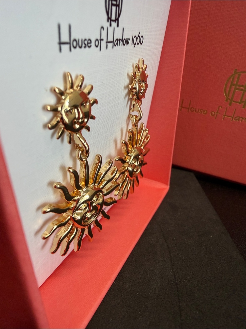 House of Harlow 1960 | Gold Tone Double Sun Drop Celestial Statement Earrings 🌞 - Picture 5 of 9